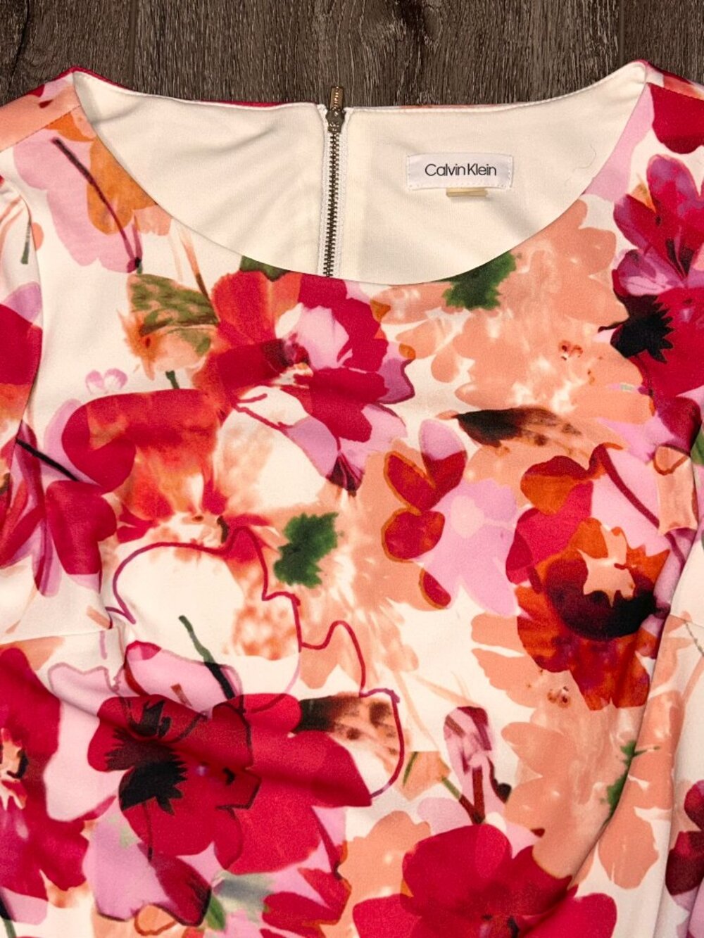 Calvin Klein Womens Floral Bell Sleeve Dress Career Church Easter Spring Size 10 - Picture 3 of 8